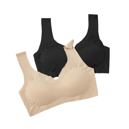 Lovito Women Casual Plain Wireless 2Pcs Bras Set Seamless Push Up Bra Ll4033 (Khaki&Black)