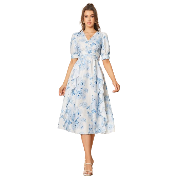 Lovito Women Elegant Floral Ruched Ruffle Dress LBL08364