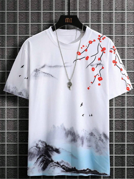 Manfinity Homme Men Plus Short Sleeve T-Shirt With Landscape Print