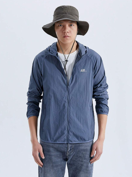 Men Zip Up Hooded Sun Protective Sports Jacket Gym Clothes Men