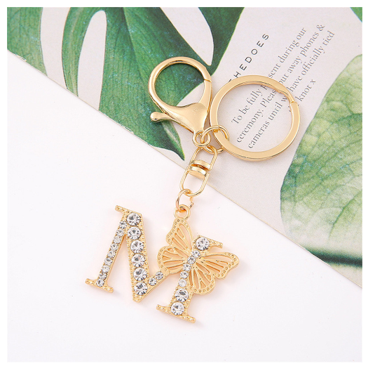1Pcs Fashion Hollow Butterfly 26 Letter Keychains Luxury Rhinestone A-Z Initials Metal Keyrings Car Key Holder Bag Accessories M