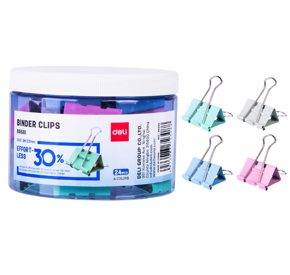 Deli Binder Clips 24PCS 32mm Colorful Paper Clip School Office Supplies E8553S