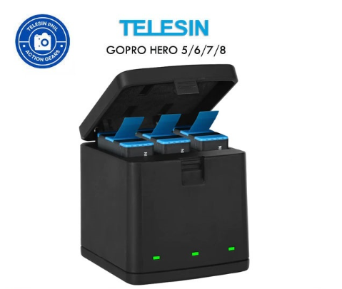 Telesin 3-Slot Charging Box Battery Charger for GoPro Hero 8, 7, 6, 5 Cameras GP-BCG-502