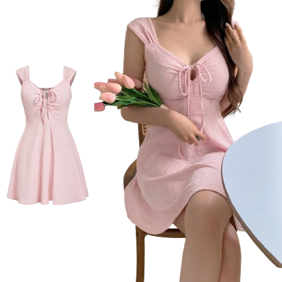 Lovito Women Elegant Plain Jacquard Lace Up Ruched Dress L77ED282