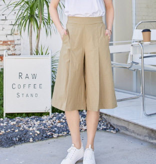 10104 Women Casual Pants High Waist Wide Leg Ladies Culottes 3/4 Length Trousers