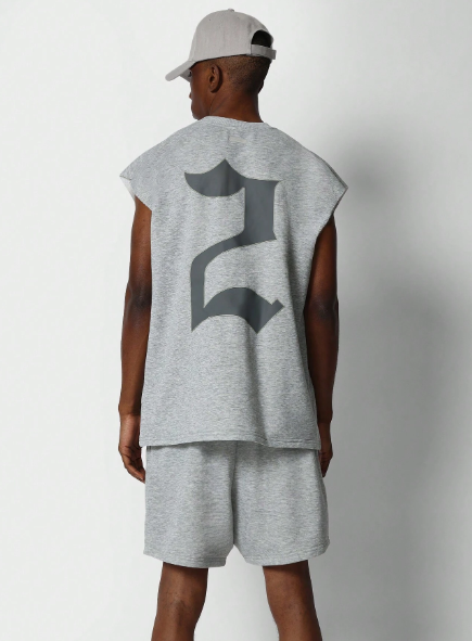 SUMWON Boxy Fit Tank With Number Print And Drop Crotch Short 2 Piece Set