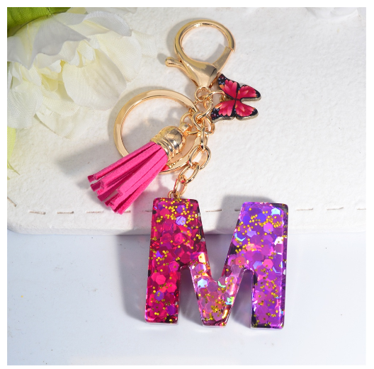 Fashion Gradient A-Z Letter Keychains Sweet Butterfly Tassels Pendant Alphabet Keyrings Name Initials Key Chains Accessories M