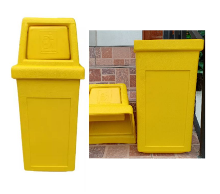 Trash Bin Small (9in x 9in x 24in) High Density Plastic Hooded Garbage Bin , Trash Can Yellow