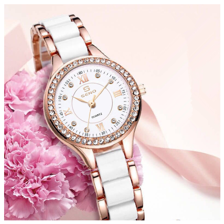 SENO Women Watch Fashion Casual Quartz Wristwatches for Female Elegant Ceramic Strap Watches Waterproof ROSEGOLD 2