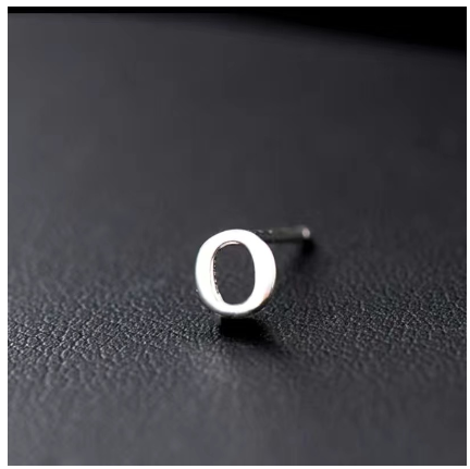 A-Z Initial Letter Stud Earrings for Women Girls Birthday Gift Silver Plated 26 Alphabet Name Ear Piercing Jewelry O