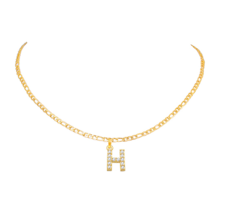 Vnox 14 Yellow Gold Plated Cubic Zirconia Initial Necklace Letter Necklaces for Women 20inch Chain H