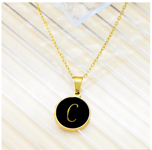 GnG Jewelry Letter A-Z Pendant Black Letter Cursive Design Stainless Steel Necklace For Fashion C