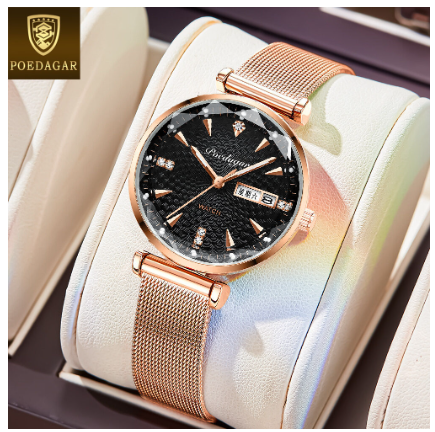 POEDAGAR watch for women sale original waterproof korean style elegant milanese steel strap ultrathin women casual watch BLACK