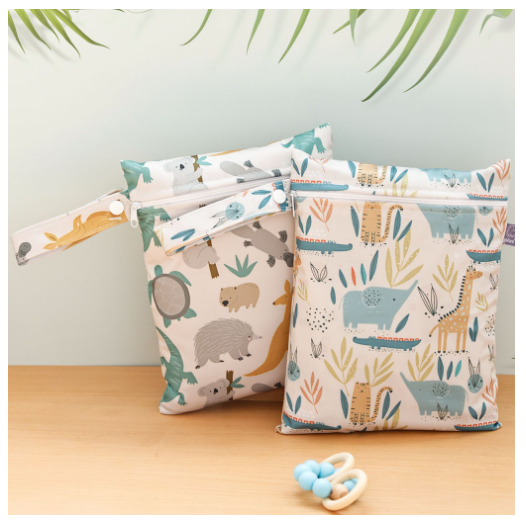 Elinfant 2 Pcs Set Mini Eco-friendly Portable Waterproof Snack Bag Washable Reusable Baby Diaper bag 18 x 25cm s16