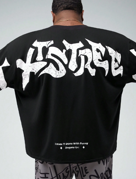 Manfinity NXTstreet Men's Plus Size Knitted Casual Thick Loose Short Sleeve T-Shirt With Letter Print, Suitable For Summer Daily Wear