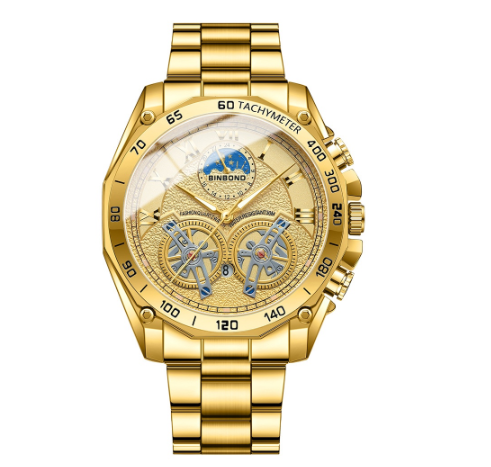 Binbond Original Luxury Watch Men's Gold Hollow Fashion Luminous Waterproof Stainless Steel Wrist Watch M3