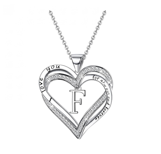 Clever Jewelry Letters Necklace A to Z Initial Heart Pendant Necklace Heart Necklace for Women Gift Dainty Initial Cubic Zirconia Alphabet F