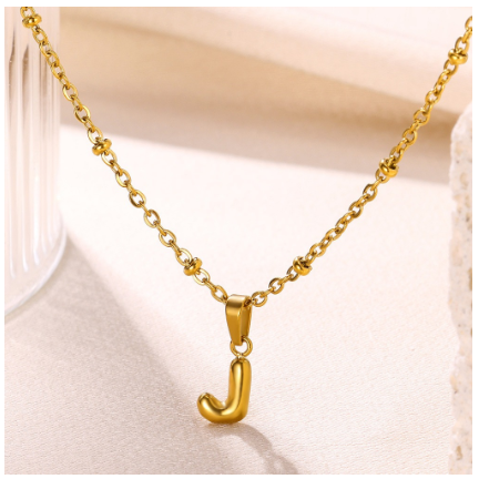 Letter Necklace for Women, 18K Gold Plated Balloon Initial Necklaces Personalized Gold A-Z Alphabet Pendant Cute Name Choker Necklace J
