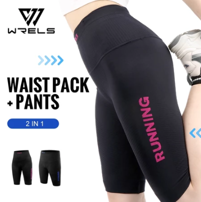 Wrels Yoga Compression Pants with Invisible Waist Bag for Outdoor Cycling Unisex
