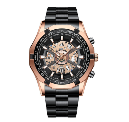 Binbond 100% Original Fashion Hollow Luxury Stainless Steel Waterproof Men's Business Watch Blue automatic Quartz wrist watch for men M6