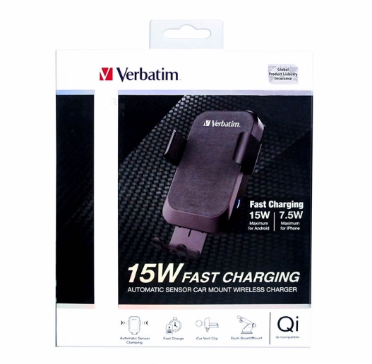 Verbatim 15W Fast Charging (Automatic Sensor Car Mount Wireless Charger)
