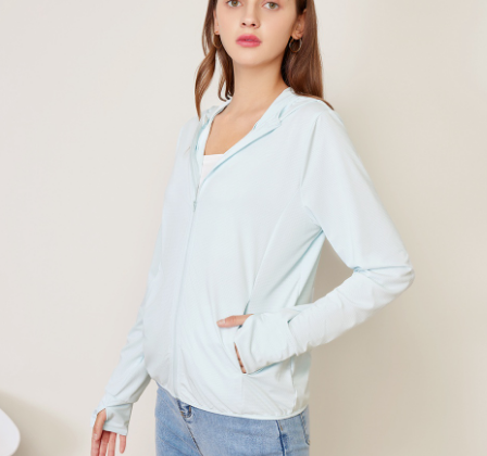 Casual Plain Hooded Jacket (Light Blue)