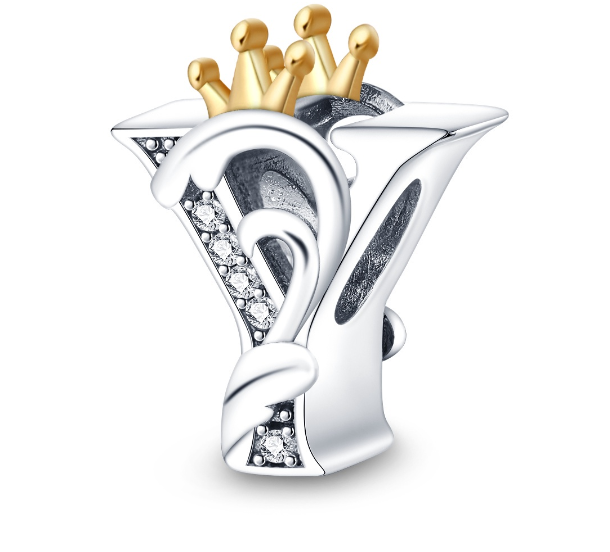 2023 New Pandora Charm 925 Sterling Silver 26 A-Z Letters With Beards Crown Letter Pendant Suitable Y