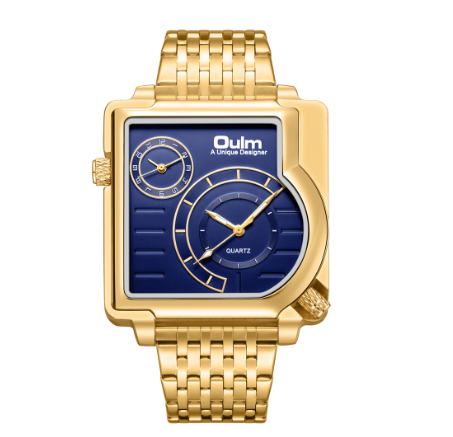 Oulm Gold Large Dial Personality Men's Watch GOLD BLUE