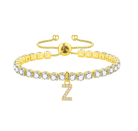 Vnox Cubic Zircon Letter Bracelet for Women Girl,18K Gold Handmade Initial Tennis Shiny Wedding Chain Link Jewelry Gift Z