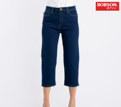 Bobson Japanese Ladies Basic Denim Mom Jeans for Women Trendy Fashion Apparel 136209 Dark Shade