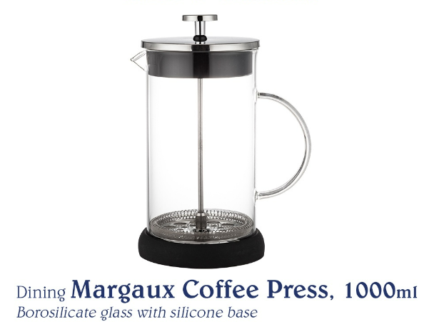 Chef's Classics Dining Margaux Borosilicate Glass French Press Coffee and Tea Maker, 1000ml