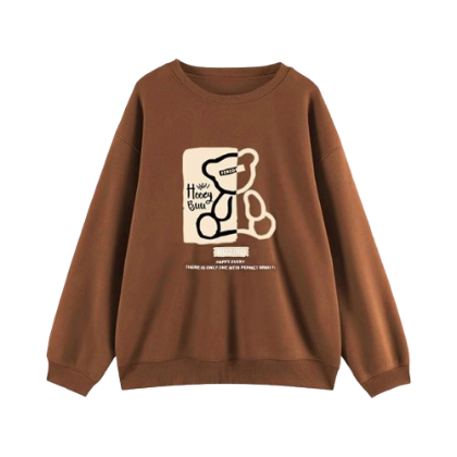 Lovito Women Pattern Sweatshirt LNA36152 (Coffee)