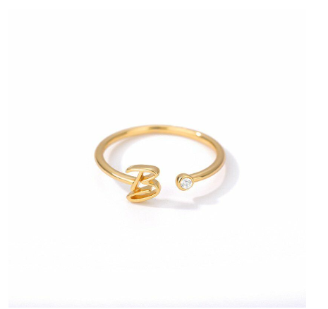 【Y&X】No fade 18K Gold 26 Initial Letters A G J Cubic Zircon Crystal Open Rings Finger Women Jewelry Gift B