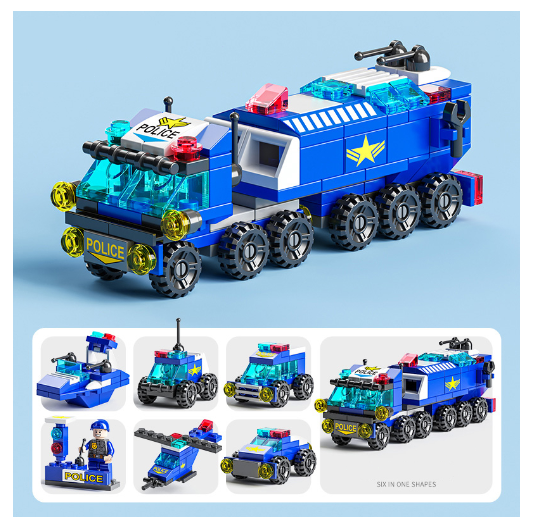 City Series 6 IN 1 SWAT Engineering Vehicle Educational Toy Model Block Toys Boy Children's Day Gift B21