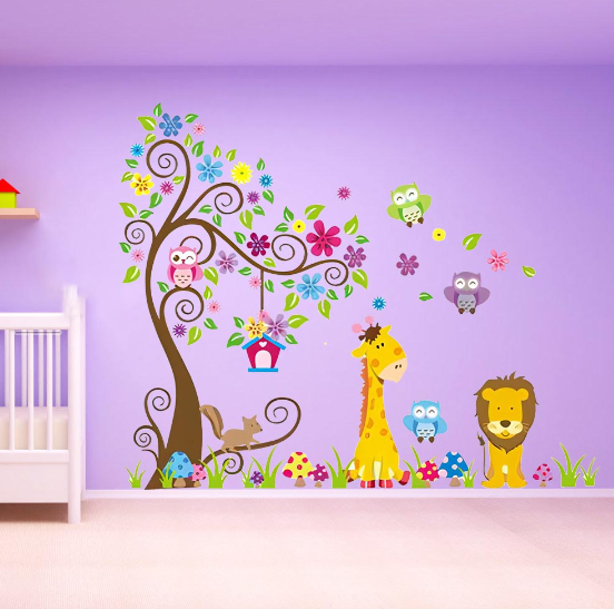 Cartoon Animal Tree Wall Stickers Waterproof Removable Wallpaper Wall Decals Design for Room Decor