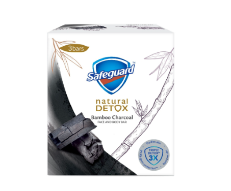 SAFEGUARD Natural Detox Bamboo Charcoal Face And Body Bar Soap 108Gx3