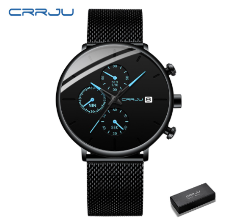CRRJU Mens watches Stainless Steel Mesh Strap Men's Fashion Casual Date Watches 2268 BLUE 1