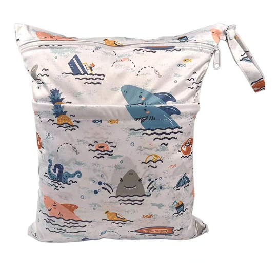 30x37cm Cloth Diaper Wet Dry Bags Double Zipper Mixed Color Printed Portable Waterproof Dag Storage Bag Swimwear Bag C44