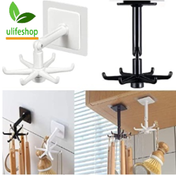 Ulife Kitchen Wall-mounted Hook 360° Rotating Hanger Universal 6-Claw Fitting Bathroom Hook