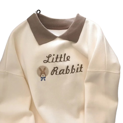 Lovito Women Casual Animal Embroidery Pattern Contrast Collar Sweatshirt LNE39360 (Apricot)