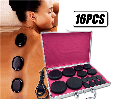 16Pcs Hot Stone Massage Set Oil Nassage Energy Stone Set for Massage Spa Salon Electric Heater Box