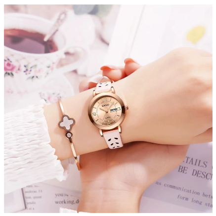 Seno Quartz Watches for Women Wristwatch Waterproof Calendar Stainless Steel Elegant Ladies Watch Female ROSEGOLD LEATHER