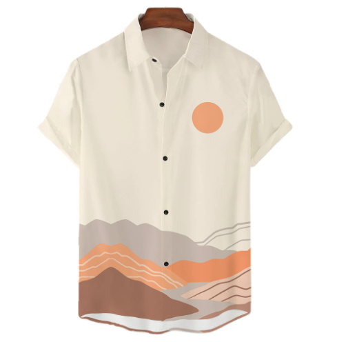 Summer Men's Shirts Casual Beach Party Short Sleeve for Men Japanese Fuji Mountain Printing Shirts Male Tops Clothing