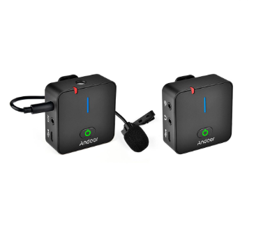 Andoer MX5 2.4G Wireless Recording Microphone System with Transmitter Receiver Clip-on Lavalier Mic 50M Effective Range Built-