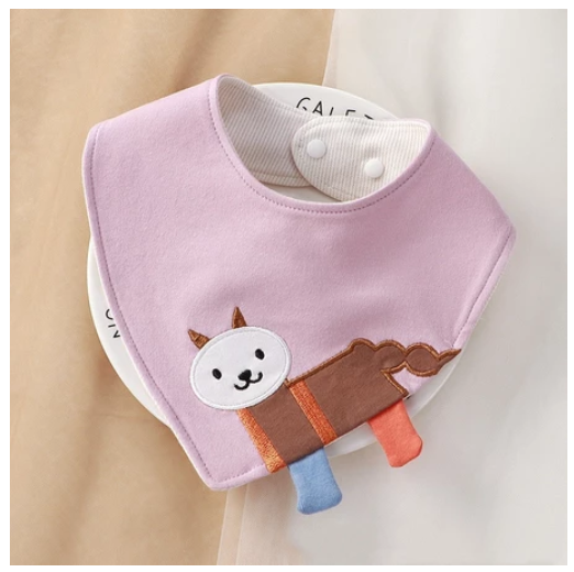 Newborn Cotton Soft Bibs 3 Layers Cartoon Pattern Triangle Scarf Boys Girls Baby Bib Burp Hidden Buttons 360 Degree Rotatable 0-3 Y NB1