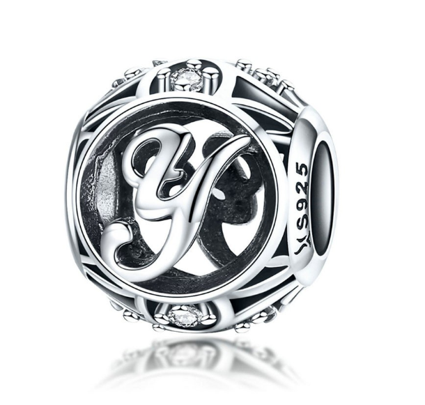 Bamoer 26 Letters A to Z Charm Sterling Silver 925 Bead For Bracelet & Necklace DIY Fashion Accessories Y