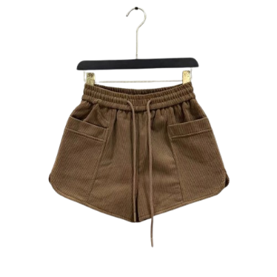 Lovito Women Casual Plain Drawstring Pocket Shorts LNA30226 (Coffee)