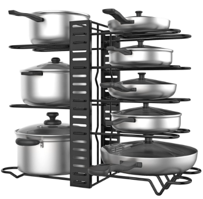 CQW Kitchen Cabinet Pan Rack Shelf Cookware Organizer Pot Lid Holder Storage (Black)