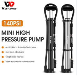 WEST BIKING 140psi Bicycle Floor Pump Mini Portable Alloy Bike For Schrader Presta Valve Tire Air