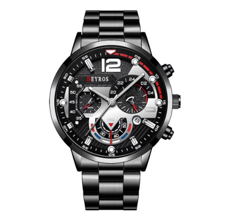 Original DEYROS Top Luxury Men's Watches Silver Stainless Steel Chronograph Analog Quartz Wrist Watch For Men Waterproof Business Watch 0011